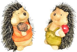 Jeżki z grzybkiem i szyszką, ceramiczne, zestaw 2 szt., 13 cm