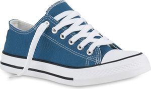 VAN HILL Damen Sneaker Low Schnürer Bequeme Stoff Schnür-Schuhe 840395, Farbe: Petrol, Größe: 36