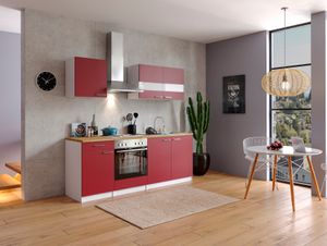 Küche Küchenzeile Küchenblock Einbauküche Weiß Rot Malia 210 cm Respekta