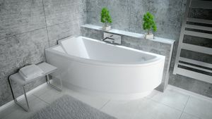 BADLAND Eckbadewanne Badewanne Praktika LINKS 150x70 mit Acrylschürze, Füßen und Ablaufgarnitur GRATIS