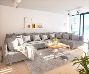 DELIFE Couch Clovis XL Hellgrau Strukturstoff Wohnlandschaft modular