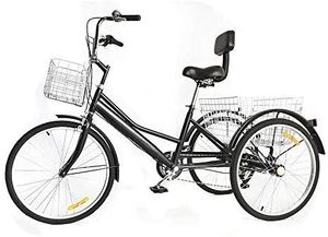 24‘’ Dreirad  für  Erwachsene    Erwachsenendreirad   Geschenke  3 Räder Fahrrad 7 Gange Mit Einkaufskorb + Rücksitz  für Outdoor-Sport einkaufen für Eltern und ältere Menschen