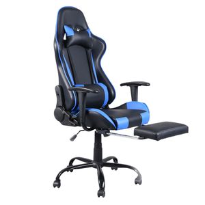Gaming Stuhl, Gaming Sessel mit Fußstütze, Ergonomischer schreibtischstuhl, Verstellbarer PC Gamer Stuhl für Erwachsene, Schwarz & Blau