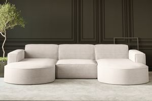 Kaiser Möbel Ecksofa Designer MODENA U STUDIO stoff Dicker cord Poso Beige