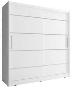 Furniture24 Schwebetürenschrank MAJA 200 ALU Schrank Kleiderschrank Weiß, 200 cm breit