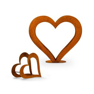Herz aus Metall, Holz Regal, Rost, Edelrost, Holzregal Garten, Terrasse - Deko M + Gratis Herz  XS