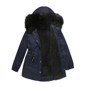 Damen Winter Dicker Kapuzenmantel Jacke Outwear Warmer Fleece Gefütterter Reißverschluss Mantel,Farbe: Navy blau,Größe:3XL