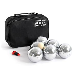 Toboli Boule Set 6 Metall Kugeln 7,3 mm Durchmesser mit Zielkugel Schweinchen,Abstandsmesser, Kugelspiel Freizeit