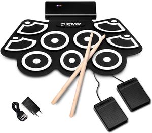 COSTWAY 9 Pads E-Drum, elektronisches Schlagzeug Set mit Bluetooth, Roll-Up-Trommel inkl. Pedale und Drumsticks für Kinder und Anfänger, schwarz