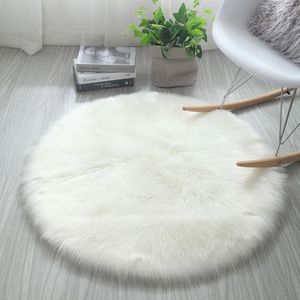 2 Stk Shaggy Teppich, Schlafzimmer Rund Künstliches Schaf Fell Teppich Weiß