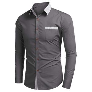 Herren Einfarbig Langarm Mode Business Hemd Slim Fit Langarm T-Shirt Button Shirt,Farbe: Grau,Größe:S