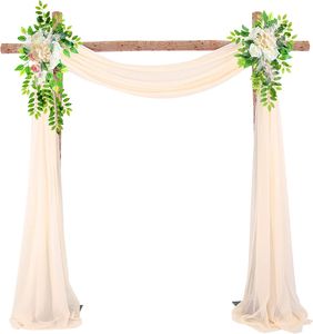 Hochzeitsbogen Hochzeit Vorhang Deko Querbehang Deko Gardinen mit 2 künstlichen Blumengirlanden,70*550cm,Gelb