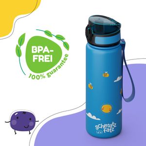 Schmatzfatz Auslaufsichere Trinkflasche mit Strohhalm Aus Tritan 500 ml - BPA-freie Kindertrinkflasche, 1-Klick-Verschluss, Leicht Zu Reinigen, Geschmacks- Und Geruchsneutral, Buntes Design
