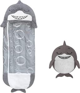 Kinderschlafsack,2-in-1 Cartoon Schlafsack(Shark,L)faltbare Sitzkissen,Flauschiger Kinderschlafsack,weiche und bequeme Schlafsack-Kissen,geeignet Geschenk für Mädchen und Jungen