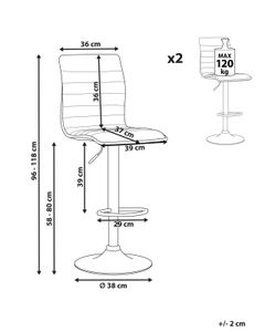 BELIANI Sada 2 barových židlí černé sedadlo z umělé kůže Stříbrný rám Výška pultu Otočná nastavitelná výška