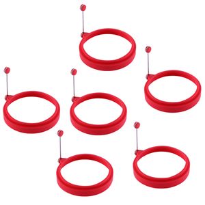 6 Stück Silikon-Eierringe, Antihaft-Eierringe, Eierkochringe, Spiegeleiform oder Pfannkuchenringe, Antihaft-Formring, rund, rot