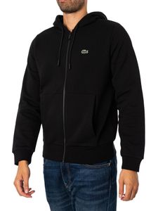 Lacoste Kapuzenpullover mit gesticktem Logo und Reißverschluss, Schwarz L