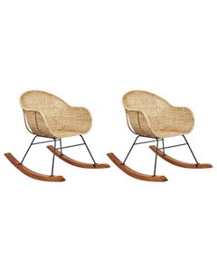 BELIANI Schaukelstuhl 2er Set Naturfarben Rattan Indoor Outdoor Mittlere Witterungsbeständigkeit Boho Stil für Garten Balkon Terrasse