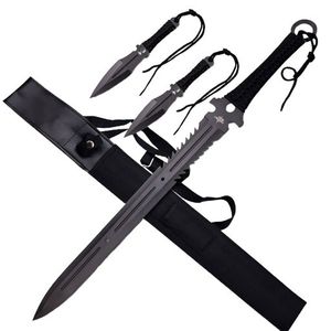 Ninja Schwert mit 2 Wurfmessern Echt Zum Training Metall Stahl Samurai 100% Handarbeit D125