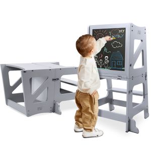 YOLEO baby Lernturm, Kinderhocker mit Brett, höhenverstellbarer Montessori Lernturm für Kindern ab 2 Jahr (Grau)