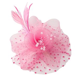 Party Fascinator Hut Mesh Feder Blumen Dekor Kopfschmuck Hochzeit Kopfbedeckung Kunstperle Bühnenauftritt Kopf Dekor Hut Braut Haarschmuck-Rosa