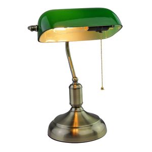 Antike LED Schreibtischlampe mit grünem Glasschirm