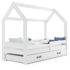 Kinderbett mit Schublade Hausbett Haus Holz Bettenkauf 160x80cm, Farbe:weiß