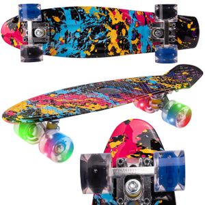 Malplay Mini Skateboard mit Leuchtende RGB LED-Räder | 22" Cruiser Board für Kinder und Jugendliche | 56cm | Paint