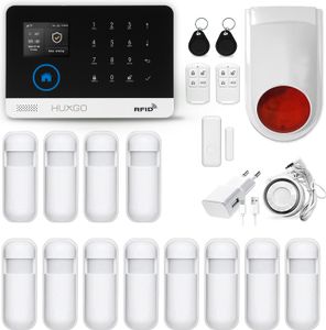 HUXGO HXA003 WLAN + GSM 4G LTE Funk Alarmanlage mit 12 Bewegungssensoren + Funksirene, Alarm für Büro, Haus, Wohnung, Steuerung über das Handy, TUYA