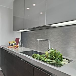 Küchenrückwand Spritzschutz Fliesenspiegel Küche Wandschutz 60x240cm Aluverbund Silber-Gebürstet 001