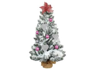 Geschmückter künstlicher Weihnachtsbaum PERLENHERZ 60 cm mit LED-BELEUCHTUNG IM TOPF