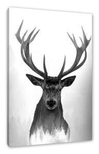 Nahaufnahme Hirsch im Nebelwald abstrakt, Monochrome als Leinwandbild / Größe: 70x100 cm / Wandbild / Kunstdruck / fertig bespannt