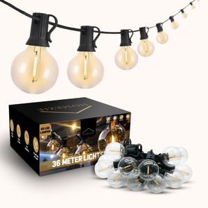 Homezie Lichterkette 36 Meter mit 60 LED-Glühbirnen | Wasserdicht | Warmweiß | Verkettbar & Dimmbar | Lichtergirlande | Gartenbeleuchtung | Lichtergirlande | Lichterkette für den Außenbereich | Stachelschnur