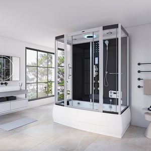 HOME DELUXE - Badewanne mit Dusche DIAMOND Schwarz Duschtempel Whirlpool Dampfdusche