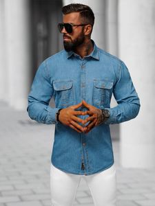 Ozonee Herren Jeanshemd Seoafront Blau M