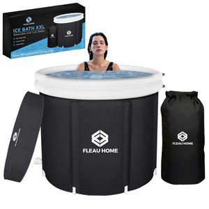 Fleau Home Eisbad XXL PRO - Faltbare Badewanne mit Deckel & Pumpe & Tasche - Einzigartiges Isolierendes Modell - Doppeltes Sitzkissen - Aufblasbar