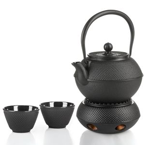 Dimono Traditionelles Tee-Set aus Gusseisen: Teekanne, Stövchen und 2 Teebecher