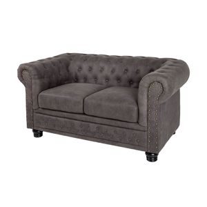 Chesterfield 2-Sitzer Sofa vintage grau taupe mit Knopfheftung und Federkern 2-Sitzer