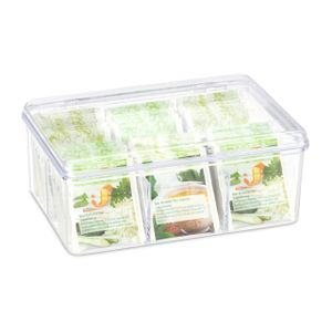 relaxdays Teebox transparent mit 6 Fächern