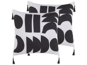 BELIANI Dekokissen 2er Set Weiß / Schwarz 45 x 45 cm Polyester mit Fransen Reißverschluss Zierkissen für Küche Esszimmer Wohnzimmer Salon Flur Modern