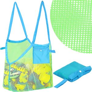 SPRINGOS Mesh Beach Bag Shoulder Bag with Outside Pocket for Children's Toys Beach Toy Storage Bag Foldable
