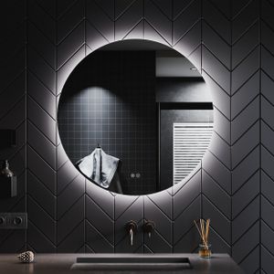 SONNI Rund Badspiegel Ø 80 cm mit LED Beleuchtung Doppelter Berührungsschalter Runder Spiegel mit Beschlagfrei-Funktion Dreifarbige Temperatur