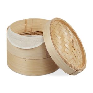 relaxdays Dampfgarer Bambus 2 Etagen 20,5 cm