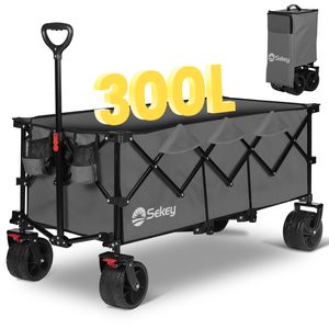 Sekey Extralanger Bollerwagen faltbar Transportwagen 150kg belastbar, Ladebereich von 1,2 m Länge, Gerätewagen, CompactFold-Serie Grau