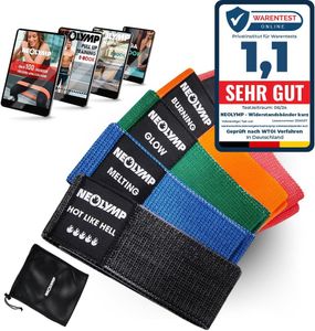 NEOLYMP kurze Fitnessbänder Stoff mit Fitness Traningsprogramm E-Book - waschbare Resistance Bands, Widerstandsbänder, Gymnastikband, Fitnessband