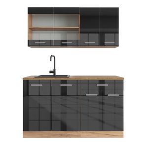 Vicco Single kitchen R-Line, 140 cm without worktop, Anthracite high gloss/gold power oak