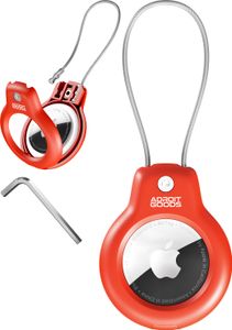 AdroitGoods Pouzdro pro Apple AirTag s ocelovým kabelem - Červené - Klíčenka Airtag - Držák - Věšák - Pouzdro
