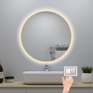 LED Rund Badspiegel 70 cm,3 Lichtfarbe 2700K-6500K Dimmbar,Badezimmerspiegel mit Touchschalter Beschlagfrei,IP44