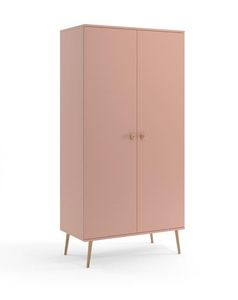 Bettso Kleiderschrank 2-türig mit 2 Regalen kleiderstange Schrank Garderobe modische Jutegriffe für Wohenzimmer Schlafzimmer 100 x 202 IKON Rosa