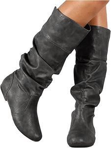 ASKSA Damen Stiefeletten Overknees Stiefel Flach Cowboystiefel Kniehoch Langschaft Stiefel, Grau, Größe: 39